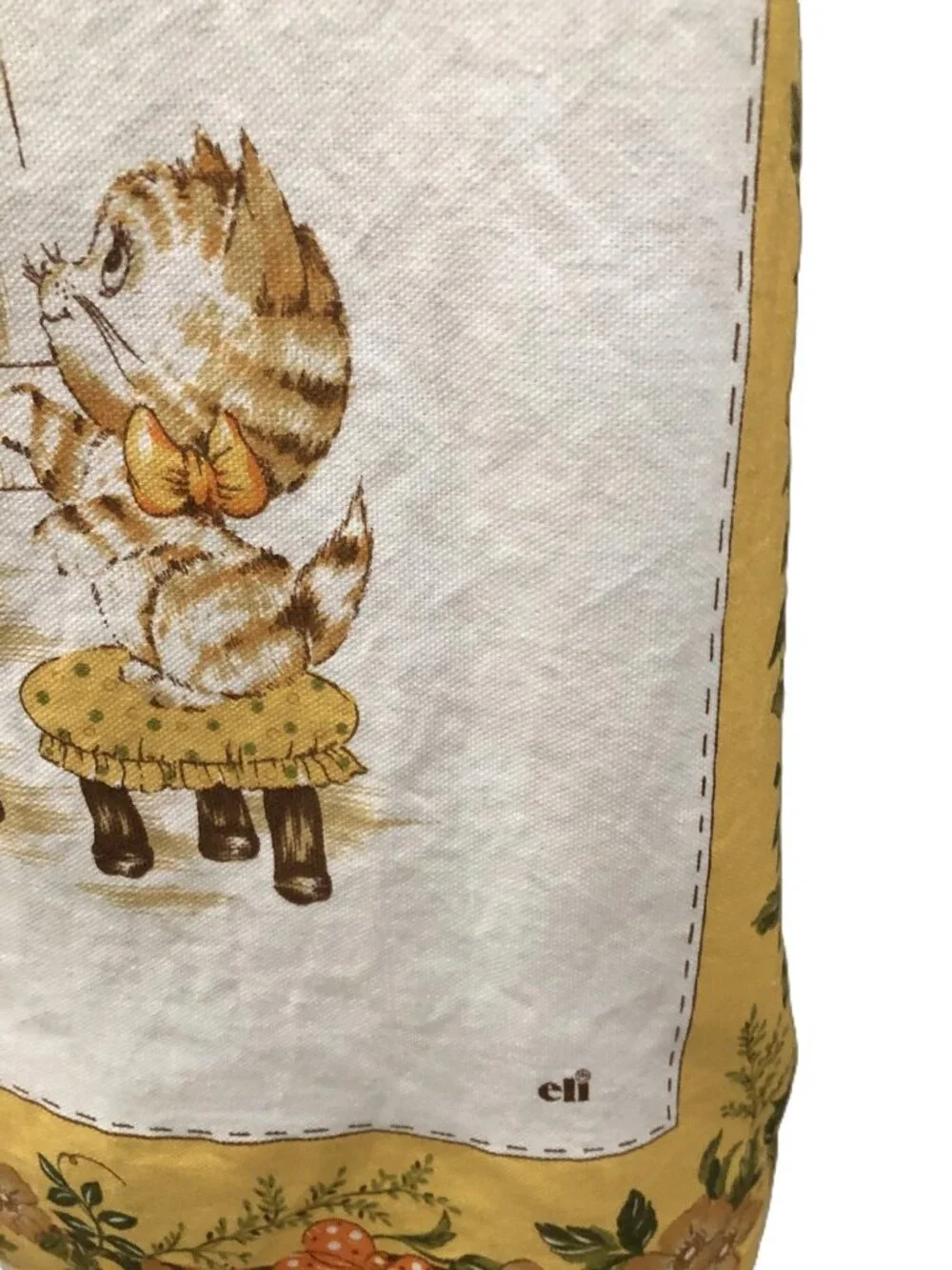 Vintage 70s Bib Apron Anne Liese Sweet Bonnet Wearing Girl with Kitten